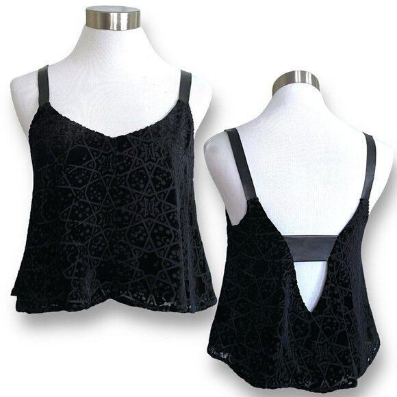 Twelfth Street by Cynthia Vincent Top Sz P Black Silk Velvet Burnout & Leather - Picture 1 of 9